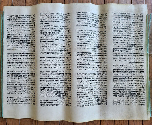 TORAH SCROLL FRAGMENT MANUSCRIPT on VELLUM ANTIQUE BIBLE 19 x 25"