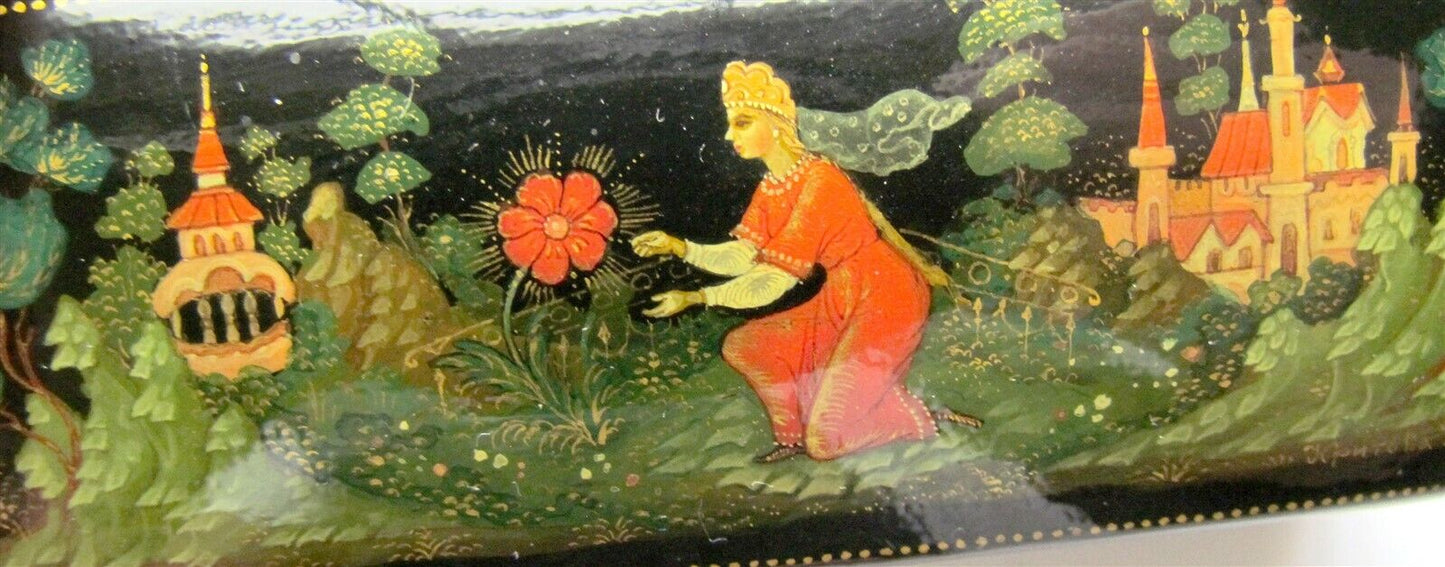 RUSSIAN PALEKH LACQUER BOX SCARLET FLOWER handpainted SIGNED vintage paper mache