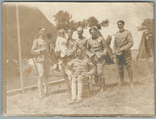 US ARMY SOLDIERS w/ little girl ANTIQUE REAL PHOTO