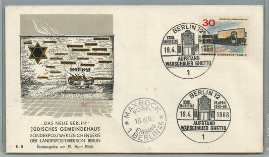 WARSAW GHETTO COMMEMORATIVE BERLIN GERMANY CANCEL VINTAGE COVER JUDAICA