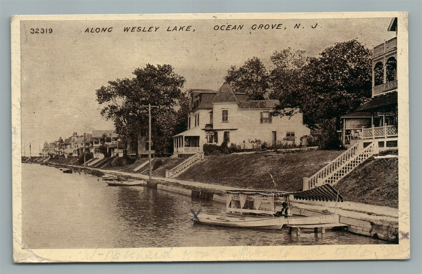 OCEAN GROVE NJ ALONG WESLEY LAKE ANTIQUE POSTCARD