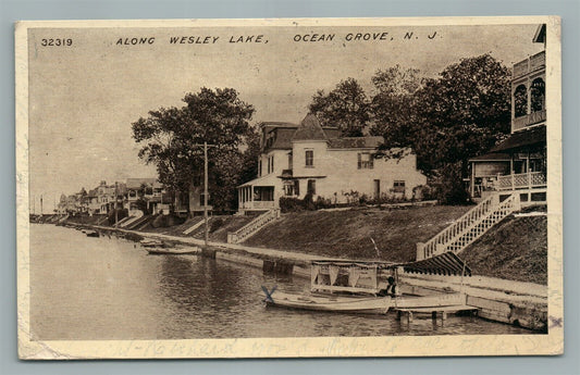 OCEAN GROVE NJ ALONG WESLEY LAKE ANTIQUE POSTCARD
