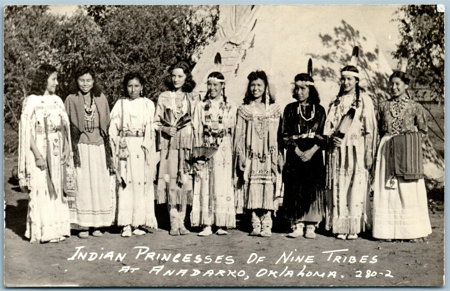 INDIAN PRINCESSES of NINE TRIBES ANADARKO OK VINTAGE REAL PHOTO POSTCARD RPPC