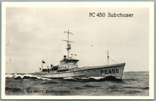 MILITARY SHIP PC 450 SUBCHASER ANTIQUE REAL PHOTO POSTCARD RPPC