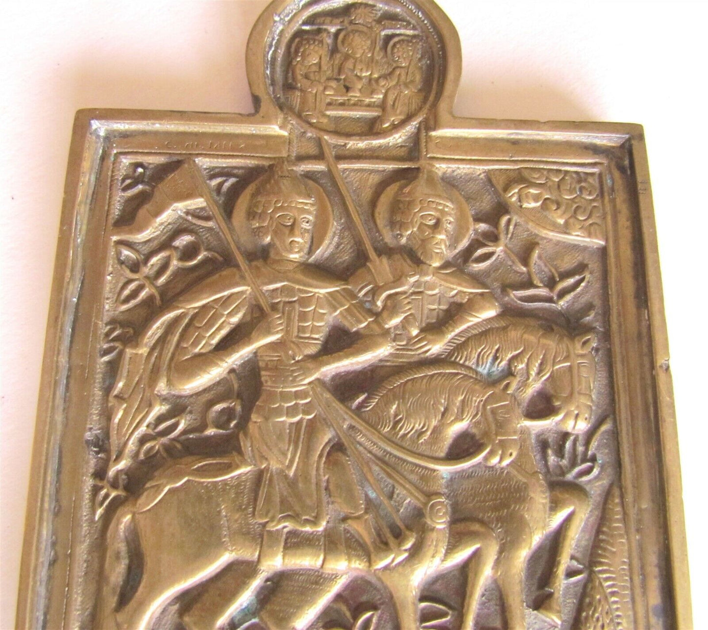 RUSSIAN ICON BRONZE BORIS & GLEB 19th CENTURY ANTIQUE