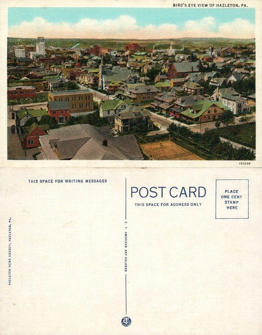 HAZLETON PA BIRD'S EYE VIEW ANTIQUE POSTCARD