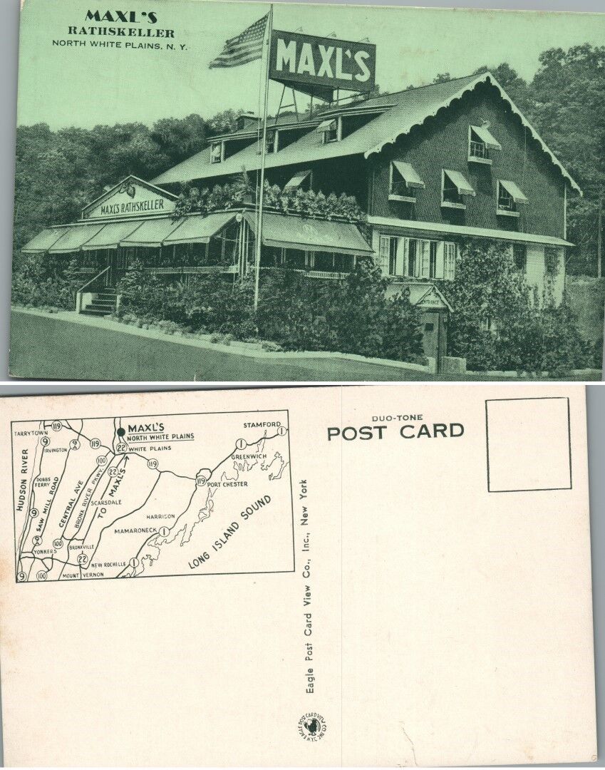 MAXL'S RATHSKELLER RESTAURANT N.BROADWAY NORTH WHITE PLAINS N.Y.VINTAGE POSTCARD