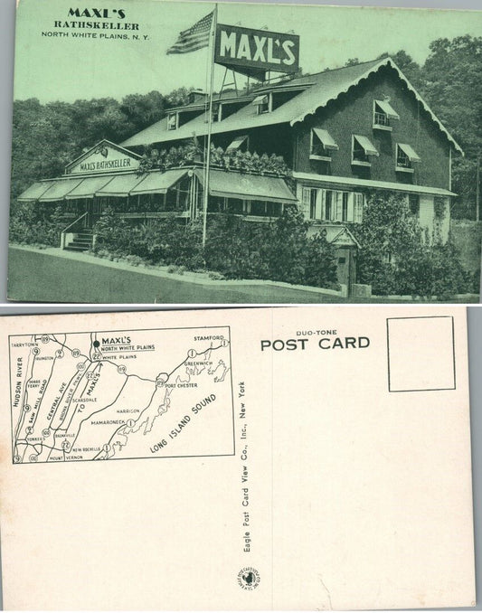 MAXL'S RATHSKELLER RESTAURANT N.BROADWAY NORTH WHITE PLAINS N.Y.VINTAGE POSTCARD