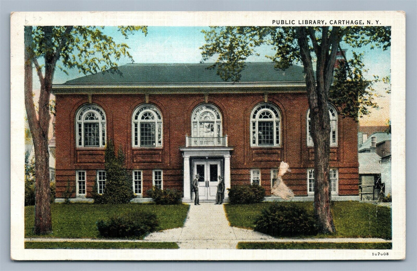 CARTHAGE NY PUBLIC LIBRARY 1940 VINTAGE POSTCARD