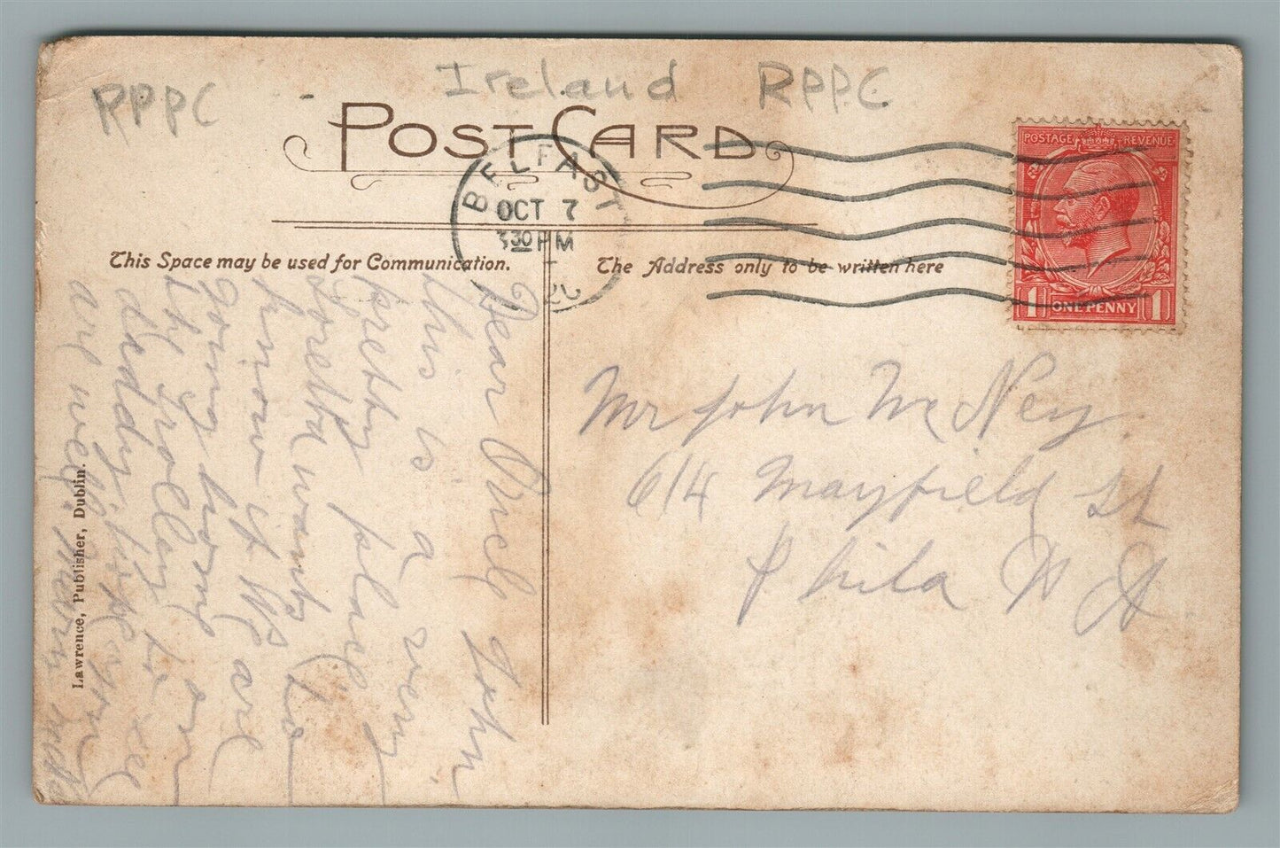 IRELAND THE ABBEY SLIGO ANTIQUE POSTCARD