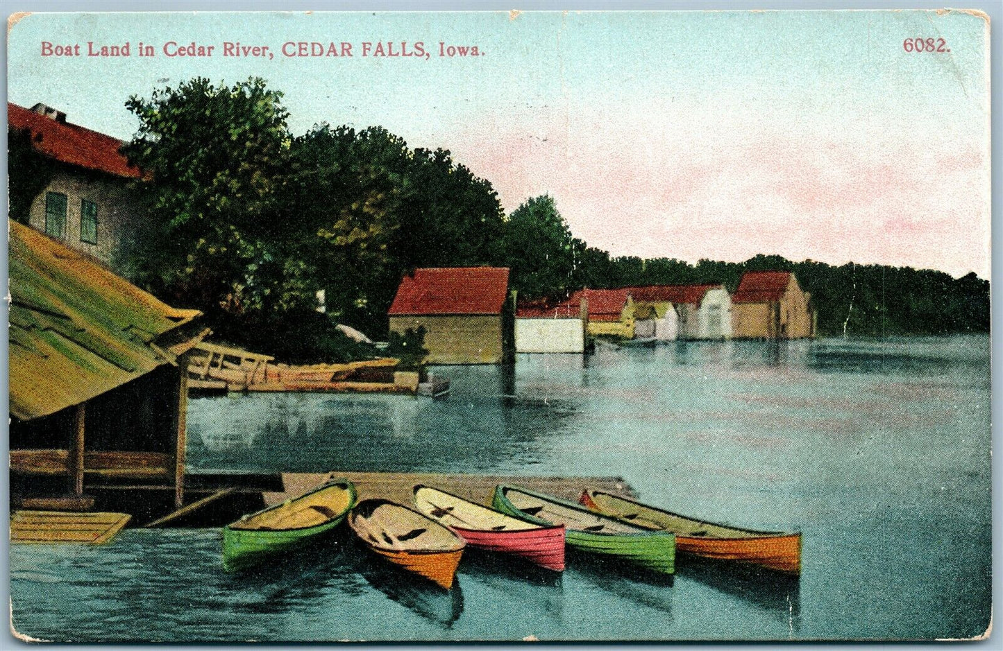 CEDAR FALLS IA BOAT LAND ANTIQUE POSTCARD