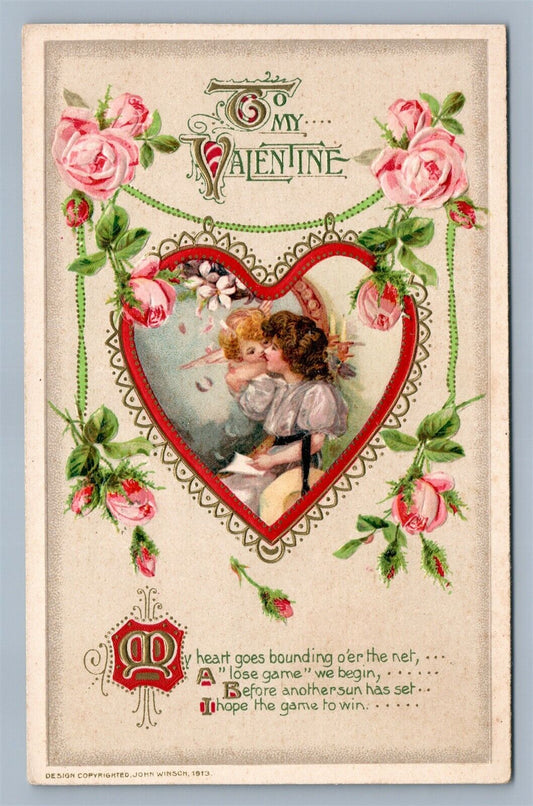 TO MY VALENTINE 1913 COPYRIGHT EMBOSSED ANTIQUE POSTCARD by JOHN WINSCH