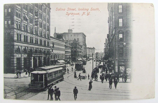 VINTAGE 1907 POSTCARD SALINA STREET SYRACUSE NY train railroad railway TROLLEY