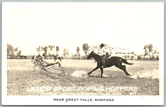 GREAT FALLS MT EXAGGERATED ROPING HOPPERS 1944 VINTAGE REAL PHOTO POSTCARD RPPC