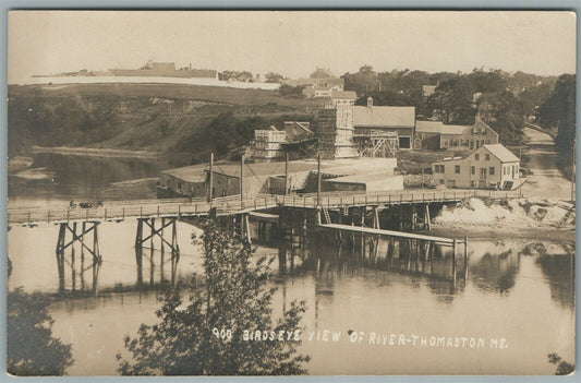THOMASTON ME BIRDS EYE VIEW OF RIVER ANTIQUE REAL PHOTO POSTCARD RPPC