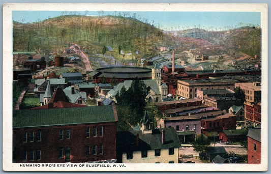 BLUEFIELD W.V. HUMMING BIRD'S EYE VIEW ANTIQUE POSTCARD