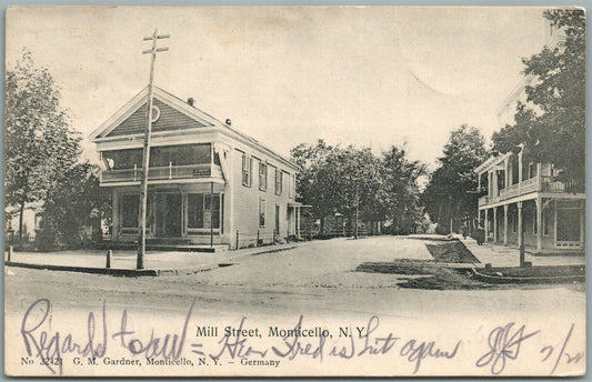 MONTICELLO NY MILL STREET ANTIQUE POSTCARD