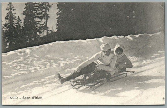 SWITZERLAND WINTER SPORT D'HIVER ANTIQUE POSTCARD