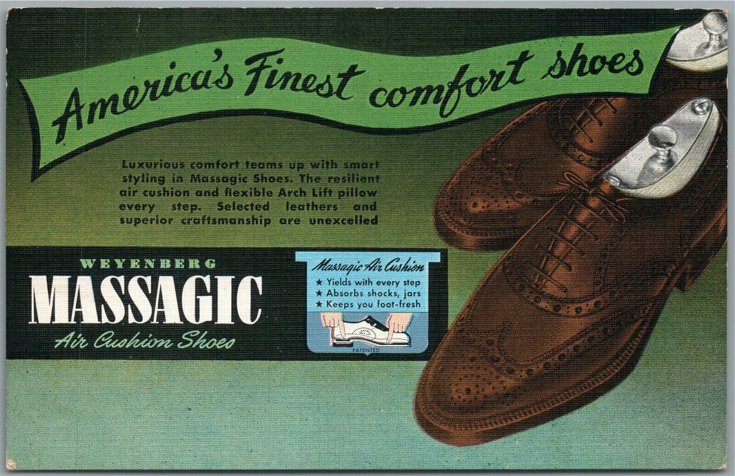 WEYENBERG MASSAGING SHOES ADVERTISING VINTAGE POSTCARD