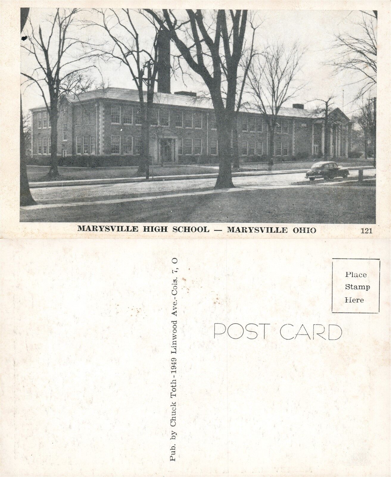 MARYSVILLE OH HIGH SCHOOL VINTAGE POSTCARD