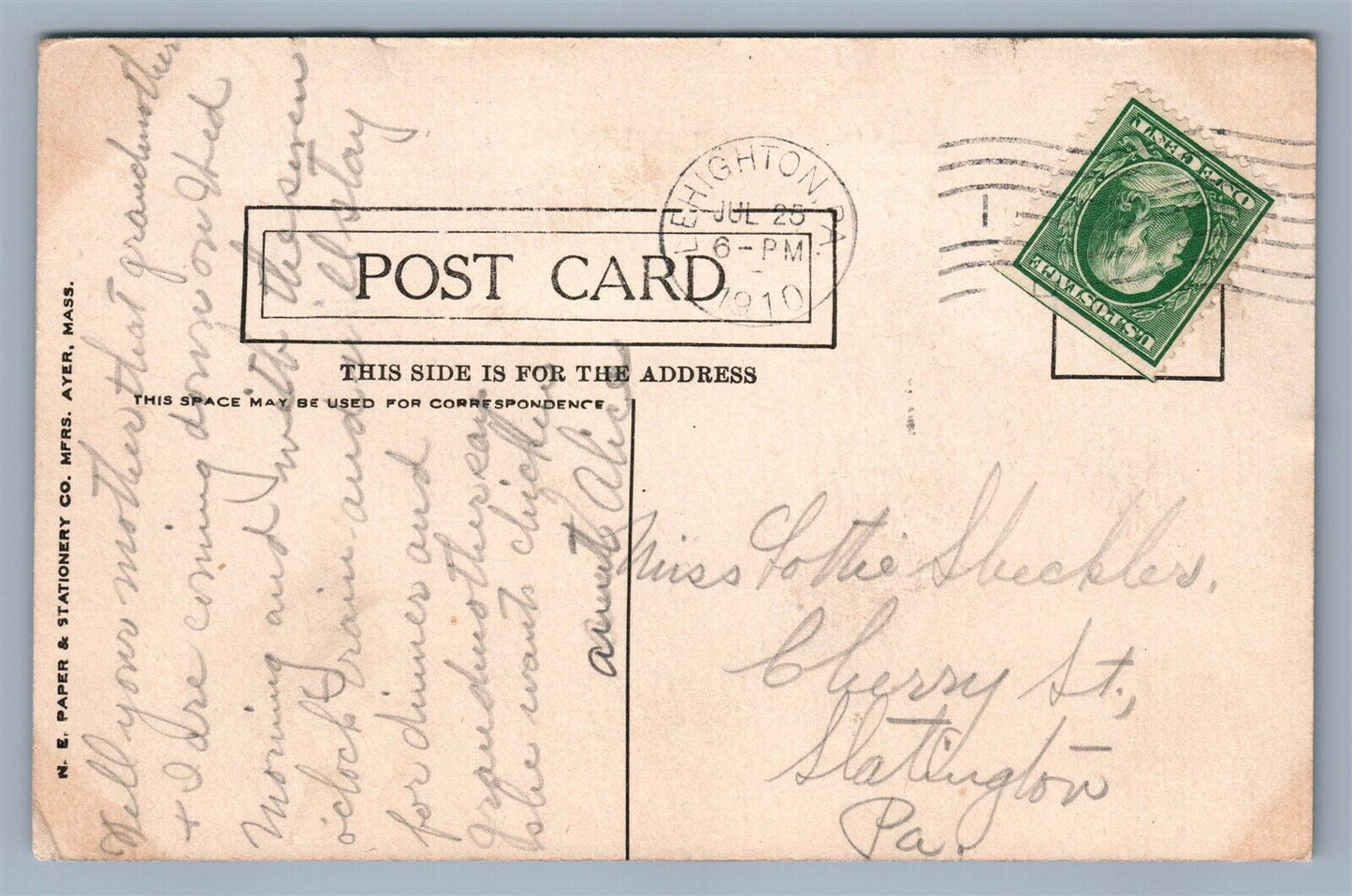 LEHIGHTON PA SECOND STREET 1910 ANTIQUE POSTCARD