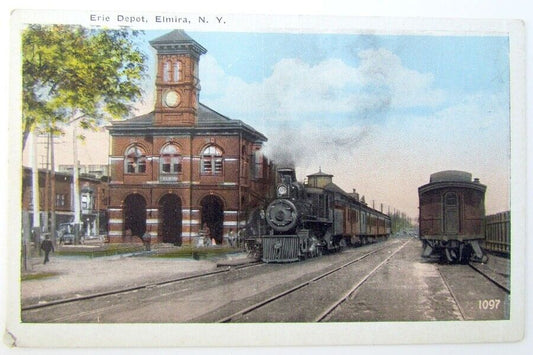 VINTAGE POSTCARD RAILROAD STATION ERIE DEPOT ELMIRA NY railway train