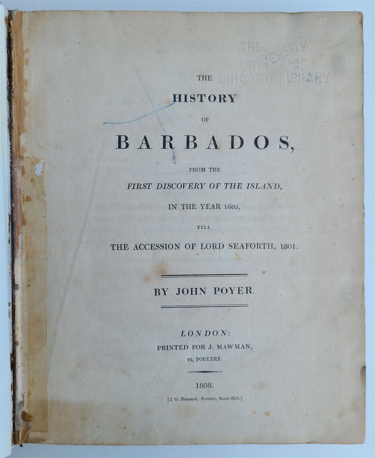 1808 HISTORY of BARBADOS from 1605 to 1801 by John POYER antique RARE