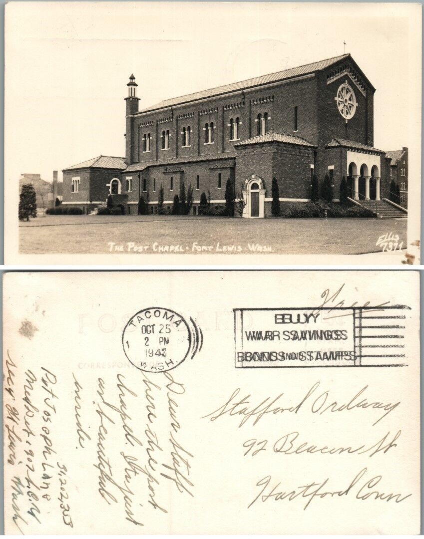 THE POST CHAPEL FORT LEWIS WASHINGTON VINTAGE RPPC REAL PHOTO POSTCARD