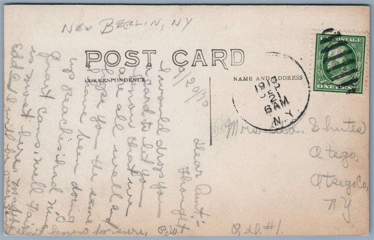 NEW BERLIN NY PRESBYTERIAN CHURCH 1910 ANTIQUE REAL PHOTO POSTCARD RPPC CORK