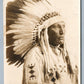 AMERICAN INDIAN CHIEF in PARADE DRESS ANTIQUE CANADIAN REAL PHOTO POSTCARD RPPC