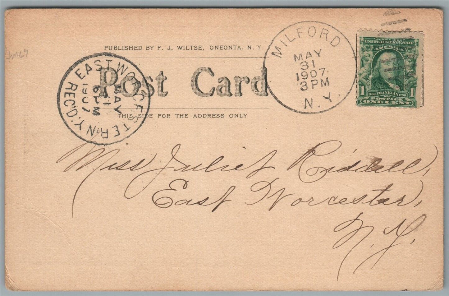 MILFORD NY STREET SCENE ANTIQUE POSTCARD