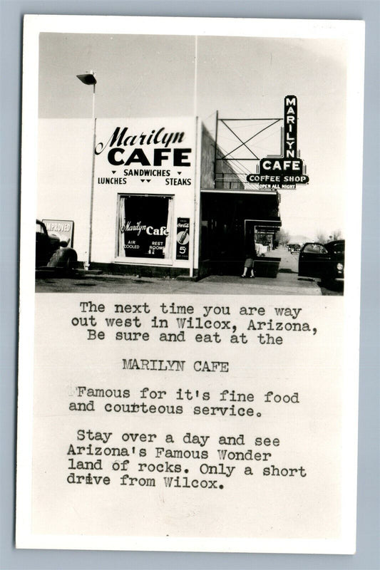 WILCOX AZ MARYLIN CAFE VINTAGE REAL PHOTO POSTCARD RPPC