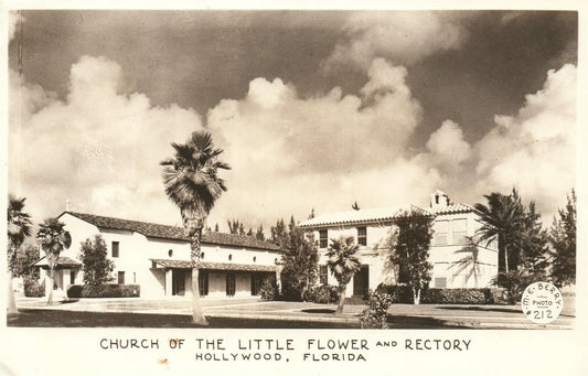 HOLLYWOOD FL CHURCH OF LITTLE FLOWER 1946 VINTAGE REAL PHOTO POSTCARD RPPC