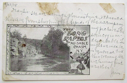 VINTAGE 1905 UNDIVIDED POSTCARD THE LONG RAPIDS AUSABLE CHASM NY