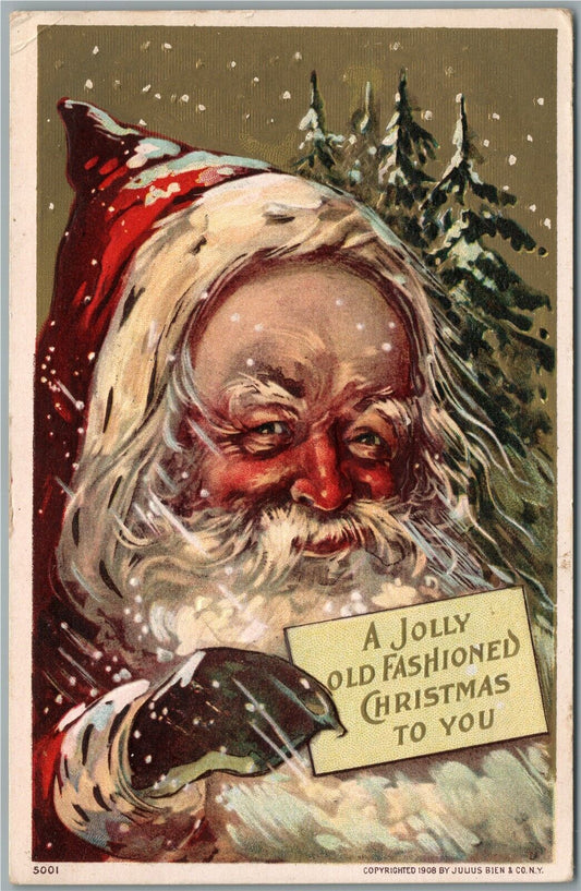 JOLLY OLD FASHIONED CHRISTMAS SANTA ANTIQUE POSTCARD