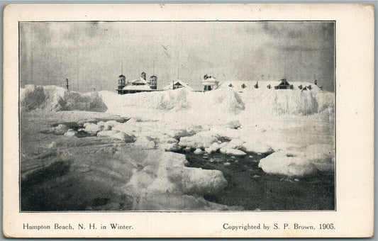 HAMPTON BEACH NH IN WINTER ANTIQUE POSTCARD