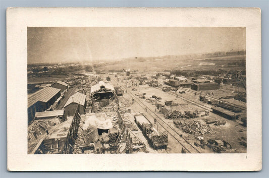 RAILROAD FREIGHT YARD ANTIQUE REAL PHOTO POSTCARD RPPC railway TRAIN STATION