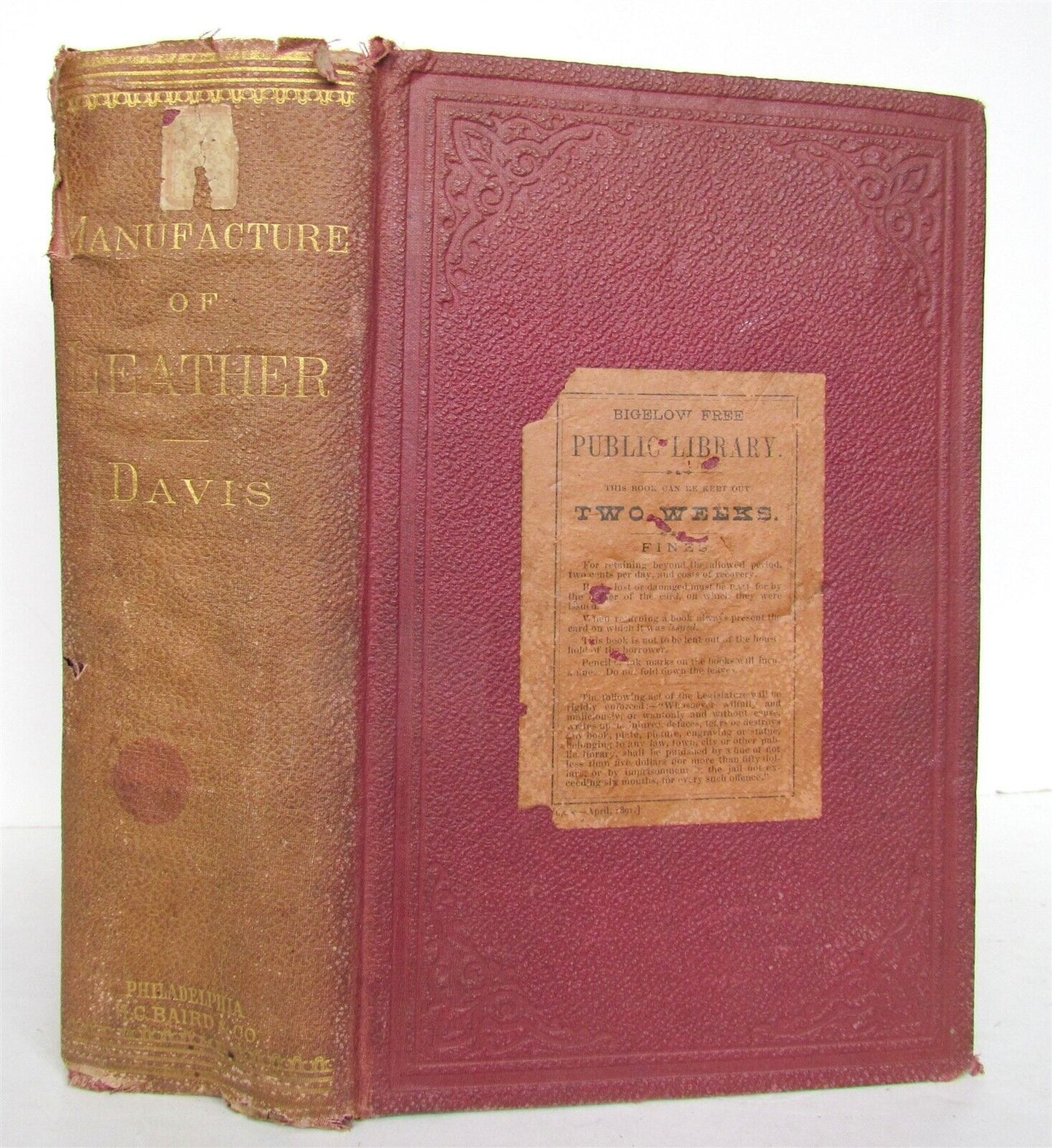 1885 MANUFACTURE OF LEATHER by CHARLES T. DAVIS antique ILLUSTRATED