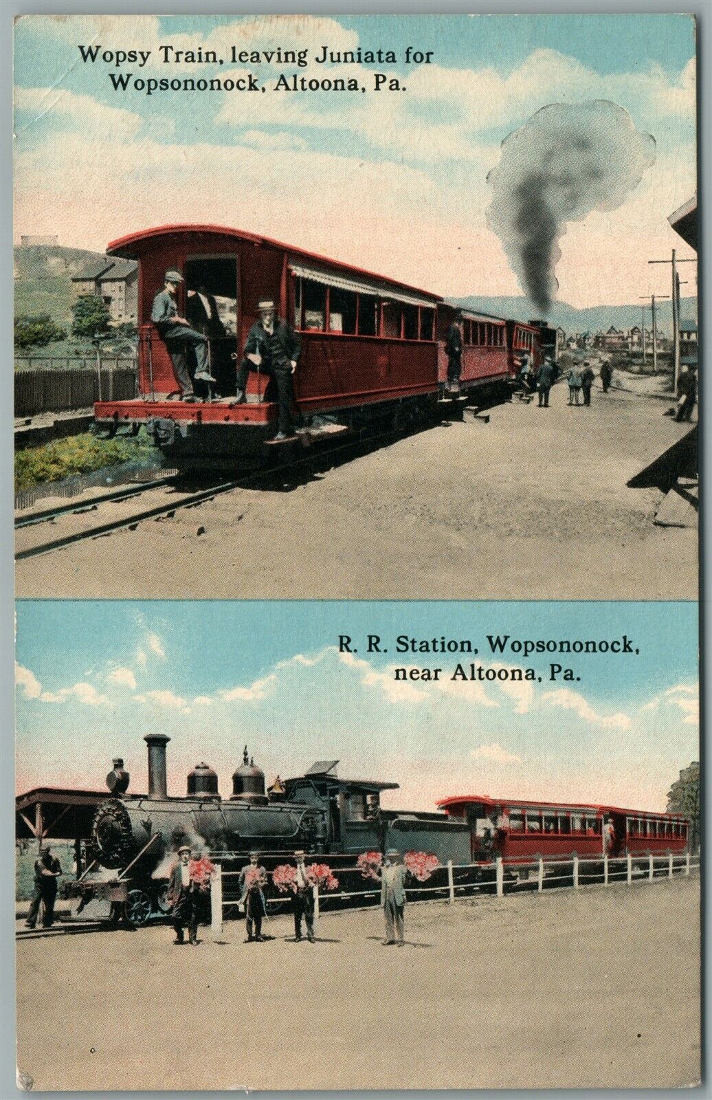 WOPSONONOCK PA RAILROAD STATION RAILWAY TRAIN DEPOT ANTIQUE POSTCARD