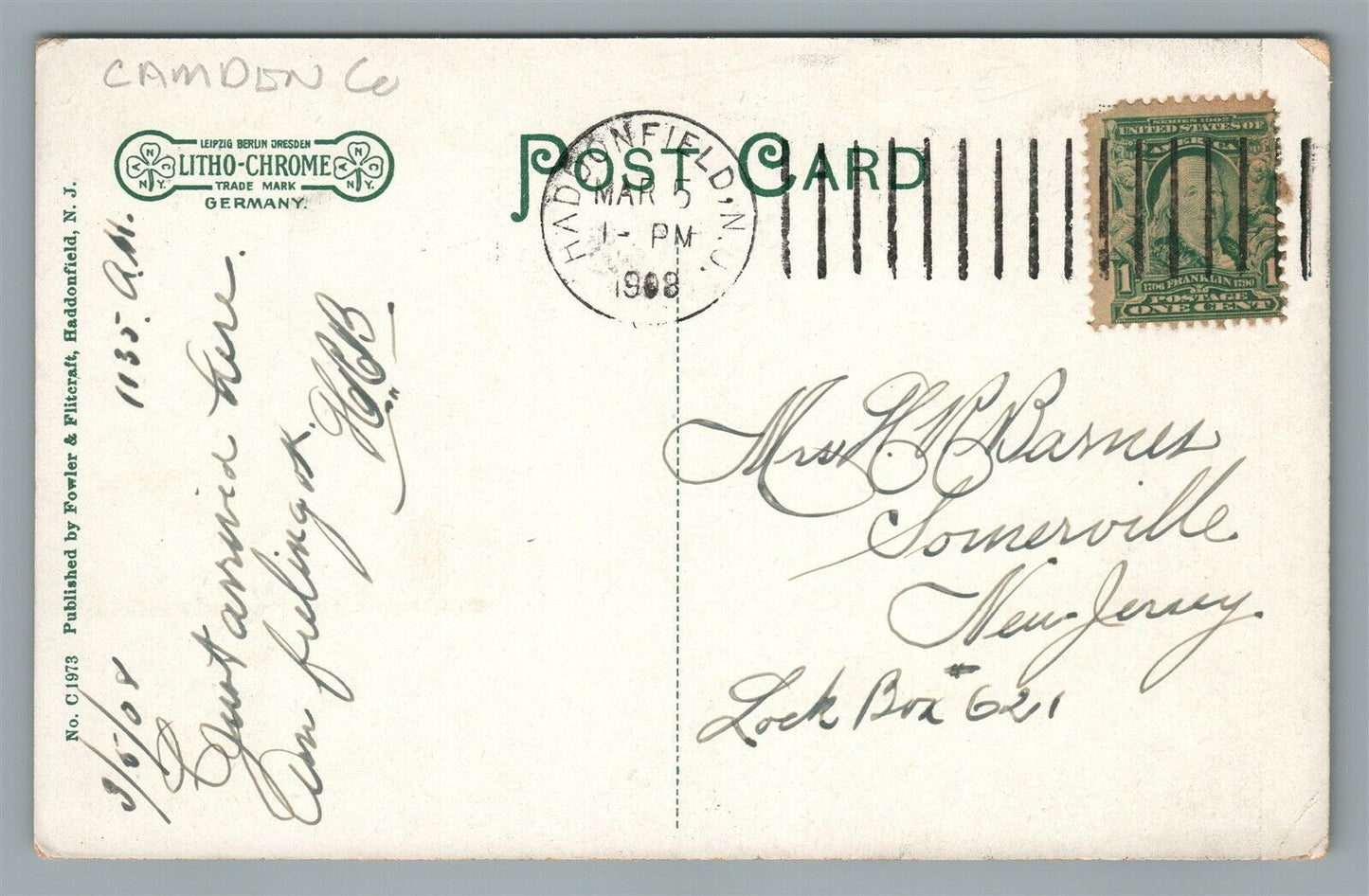 HADDONFIELD NJ FIRST BAPTIST CHURCH ANTIQUE POSTCARD