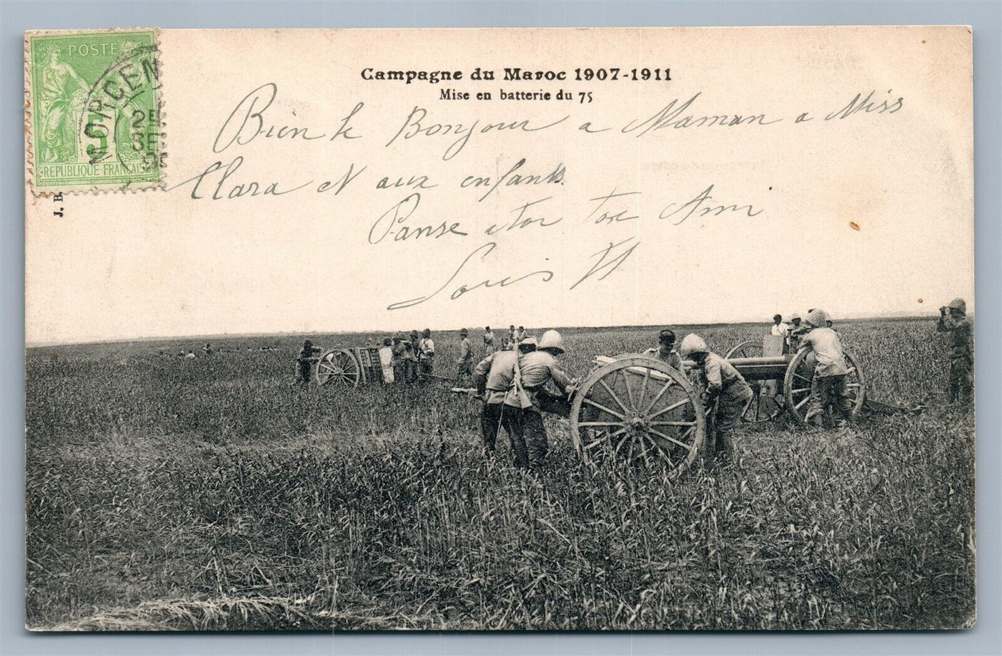 MOROCCO CAMPAIGN 1907-1911 ANTIQUE POSTCARD artillery