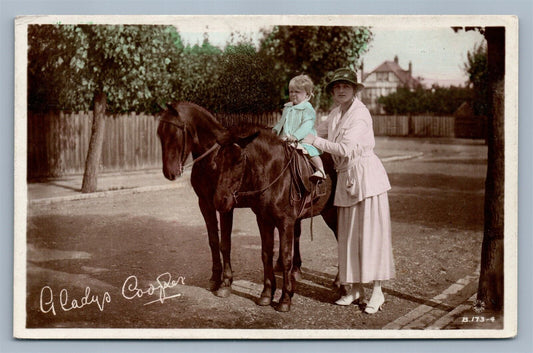 BABY HORSE RIDE ANTIQUE WWI ERA 1918 BRITISH REAL PHOTO POSTCARD RPPC