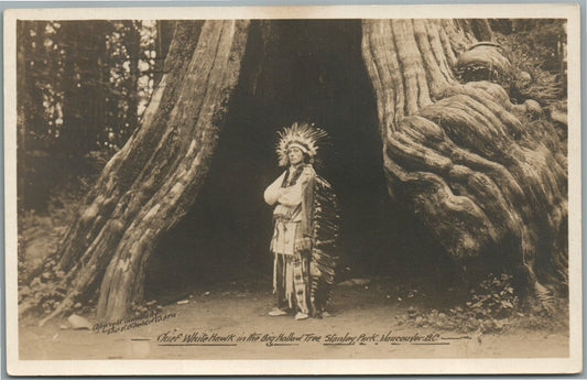 VANCOUVER CANADA AMERICAN INDIAN WHITE HAWK ANTIQUE REAL PHOTO POSTCARD RPPC