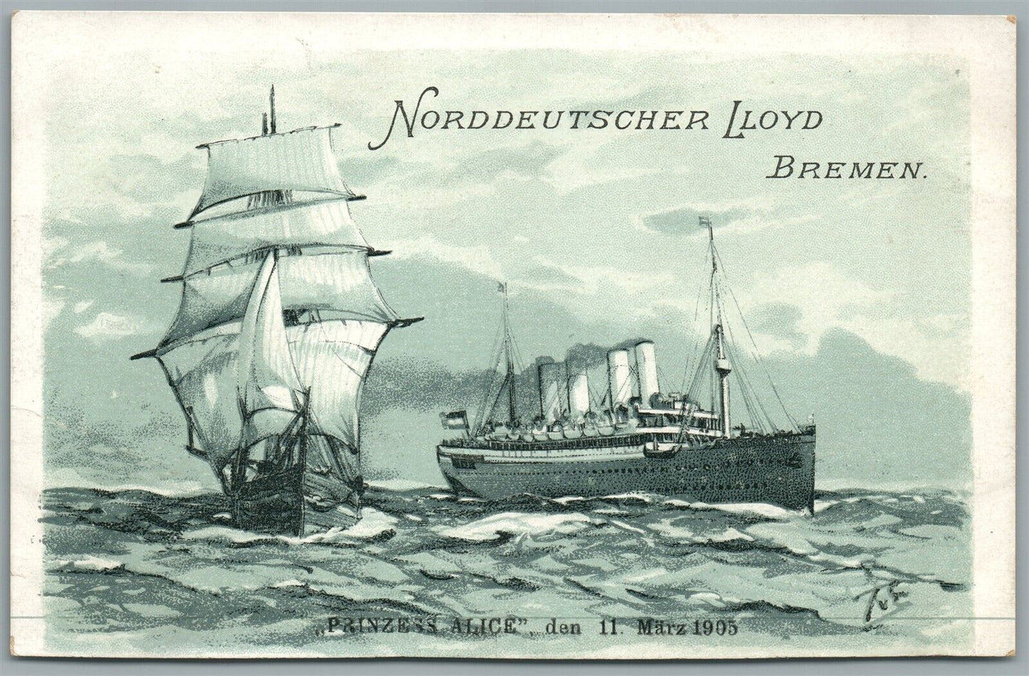 STEAMSHIP PRINZESS ALICE ANTIQUE POSTCARD