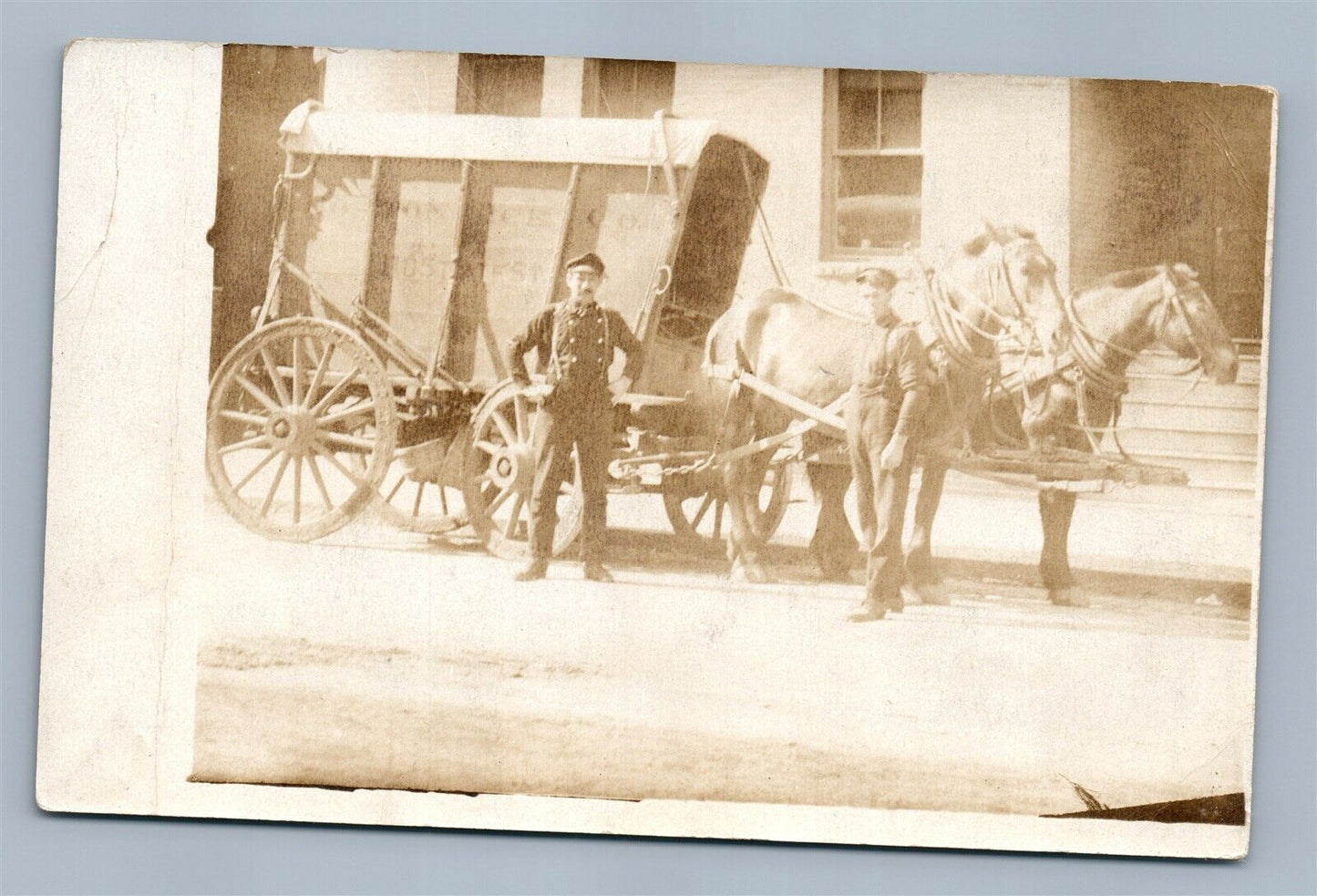 ICE GO HORSE CART ADVERTISING ANTIQUE REAL PHOTO POSTCARD RPPC