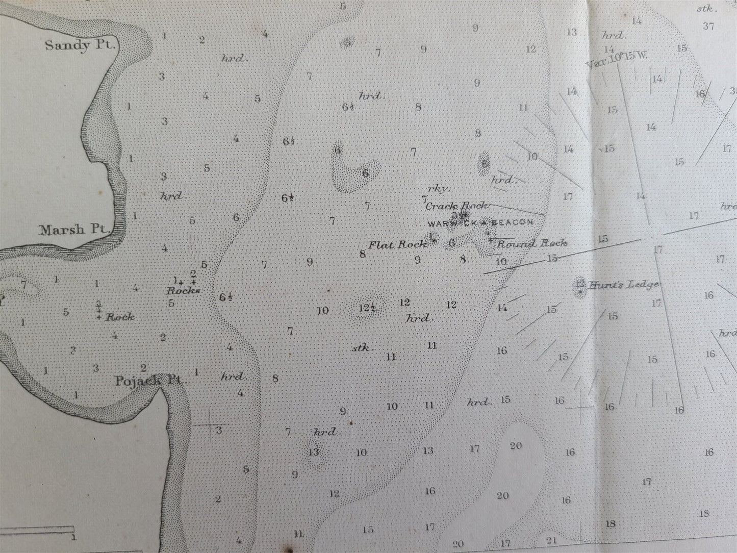 1867 CHART OF GREENWICH BAY RHODE ISLAND antique