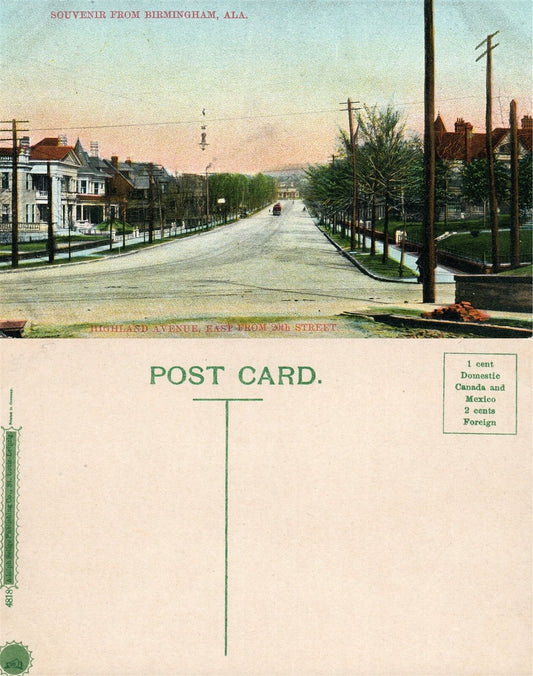 BIRMINGHAM AL HIGHLAND AVENUE ANTIQUE POSTCARD