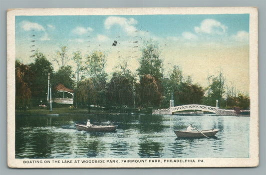 PHILADELPHIA PA WOODSIDE PARK BOATING ON THE LAKE ANTIQUE POSTCARD