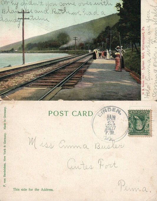 WILLIAMSPORT PA SYLVAN WELL 1907 ANTIQUE POSTCARD railway railroad