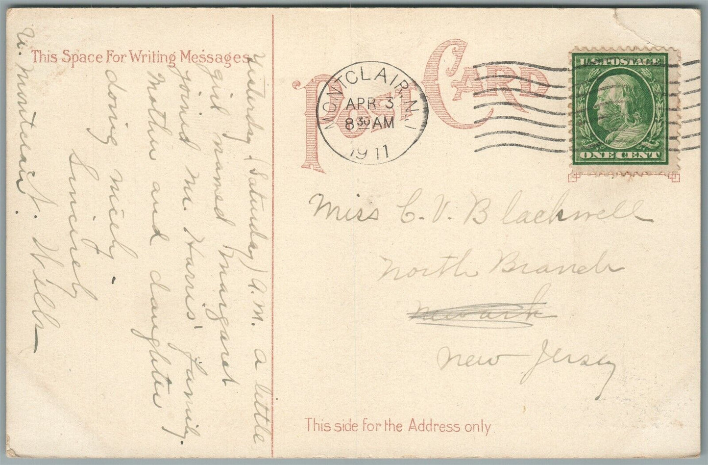 NEWARK NJ HAHNE'S DEPT. STORE 1911 ANTIQUE POSTCARD